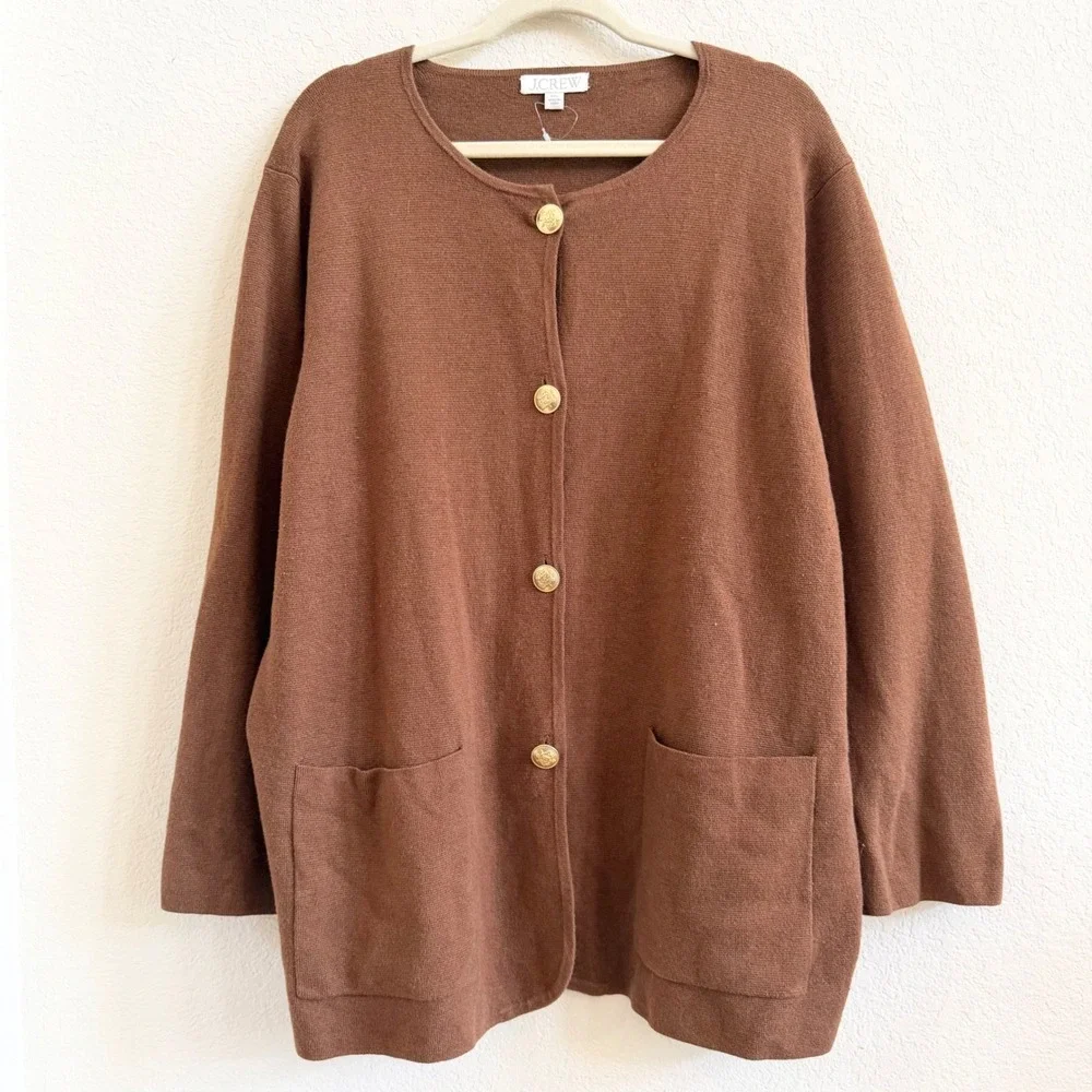 J.Crew Giselle Sweaterblazer in Heather Walnut Brown Merino Wool Blend Cardigan‎